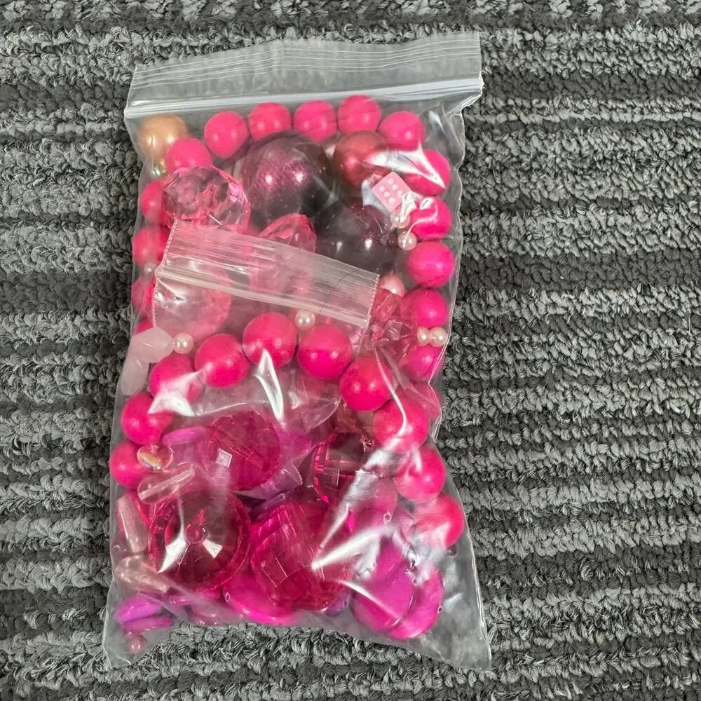 Pink Mixed Bead Lot – Hot Pink, Rose, and Pearl Assorted Beads for Jewelry